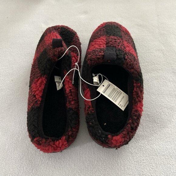 Isotoner Men’s Slippers Shoes Sz XL 11-12 Memory Foam Buffalo Plaid Red - Picture 5 of 6